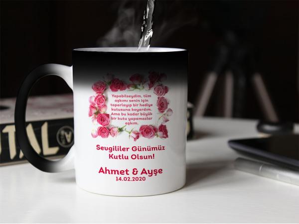 Sevgililer Günü Tasarımlı Sihirli Kupa