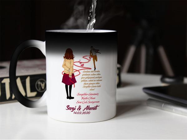 Sevgililer Günü Tasarımlı Sihirli Kupa