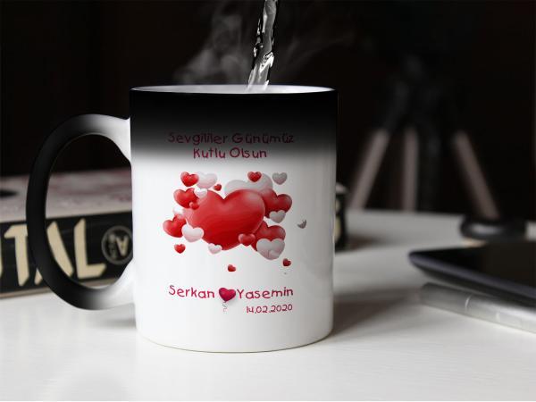 Sevgililer Günü Tasarımlı Sihirli Kupa