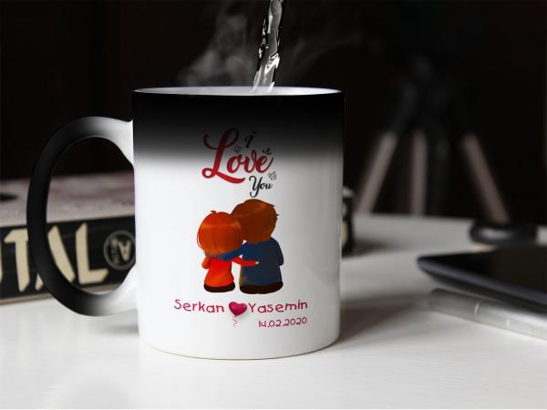 Sevgililer Günü Tasarımlı Sihirli Kupa