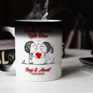 Sevgililer Günü Tasarımlı Sihirli Kupa