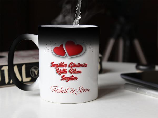 Sevgililer Günü Tasarımlı Sihirli Kupa