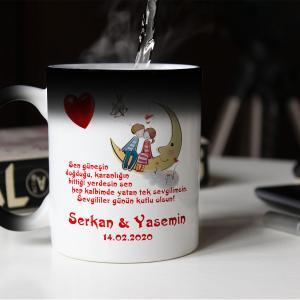 Sevgililer Günü Tasarımlı Sihirli Kupa