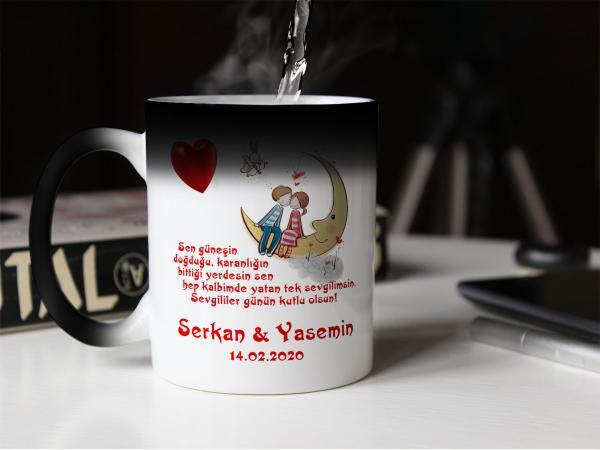 Sevgililer Günü Tasarımlı Sihirli Kupa