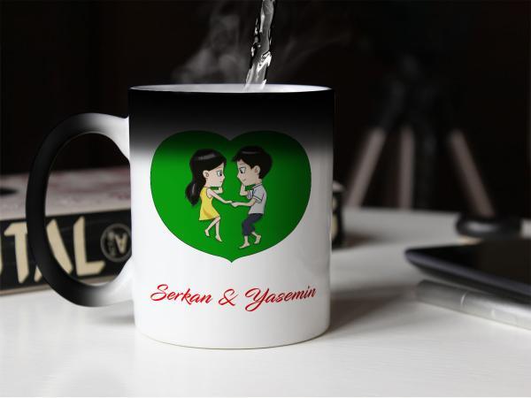 Sevgililer Günü Tasarımlı Sihirli Kupa