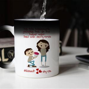 Sevgililer Günü Tasarımlı Sihirli Kupa