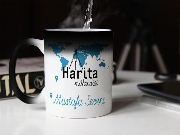 Harita Mühendisi Tasarımlı Sihirli Kupa
