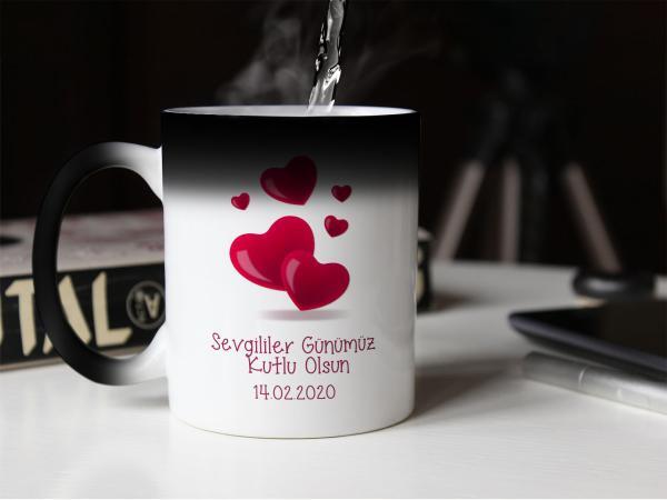 Sevgililer Günü Tasarımlı Sihirli Kupa
