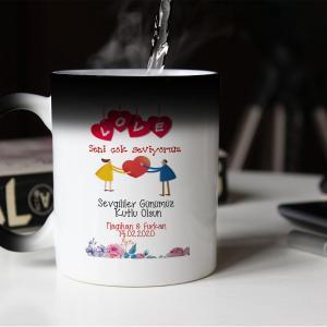Sevgililer Günü Tasarımlı Sihirli Kupa