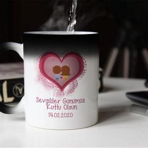 Sevgililer Günü Tasarımlı Sihirli Kupa