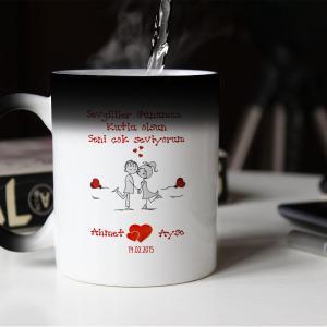 Sevgililer Günü Tasarımlı Sihirli Kupa