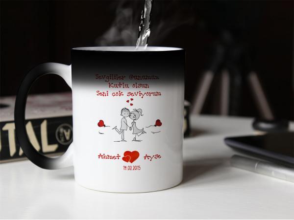 Sevgililer Günü Tasarımlı Sihirli Kupa