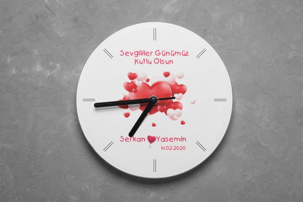 Sevgililer Günü Tasarımlı Yuvarlak Duvar Saati