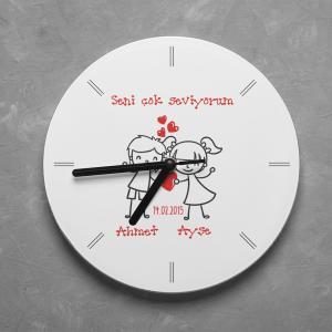 Sevgililer Günü Tasarımlı Yuvarlak Duvar Saati