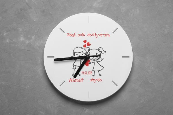 Sevgililer Günü Tasarımlı Yuvarlak Duvar Saati