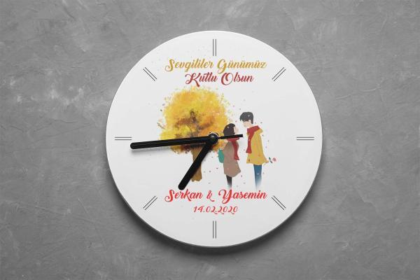 Sevgililer Günü Tasarımlı Yuvarlak Duvar Saati