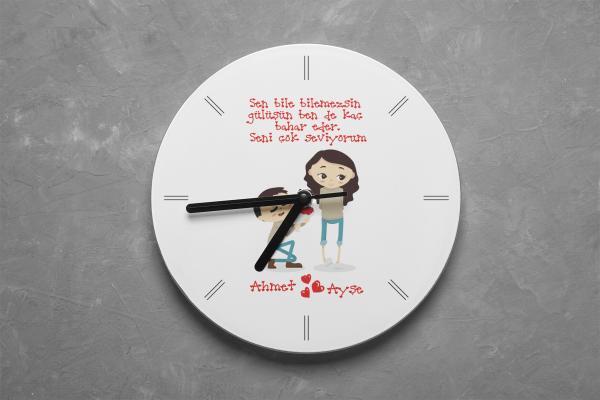 Sevgililer Günü Tasarımlı Yuvarlak Duvar Saati