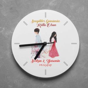 Sevgililer Günü Tasarımlı Yuvarlak Duvar Saati