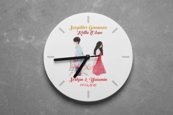Sevgililer Günü Tasarımlı Yuvarlak Duvar Saati