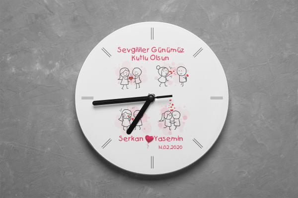Sevgililer Günü Tasarımlı Yuvarlak Duvar Saati