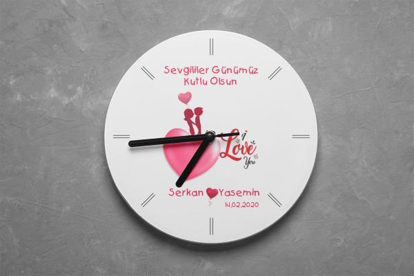 Sevgililer Günü Tasarımlı Yuvarlak Duvar Saati