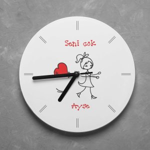Sevgililer Günü Tasarımlı Yuvarlak Duvar Saati