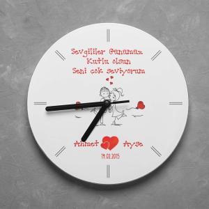 Sevgililer Günü Tasarımlı Yuvarlak Duvar Saati
