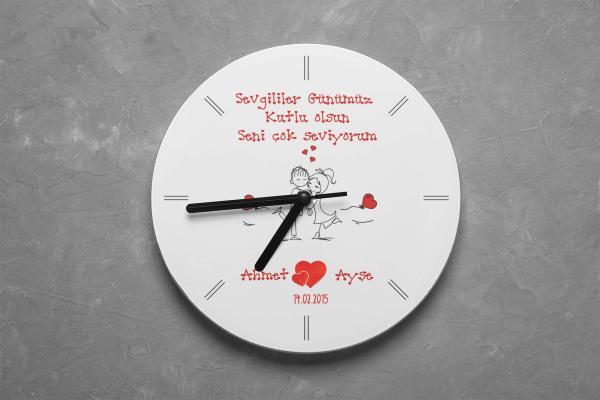 Sevgililer Günü Tasarımlı Yuvarlak Duvar Saati